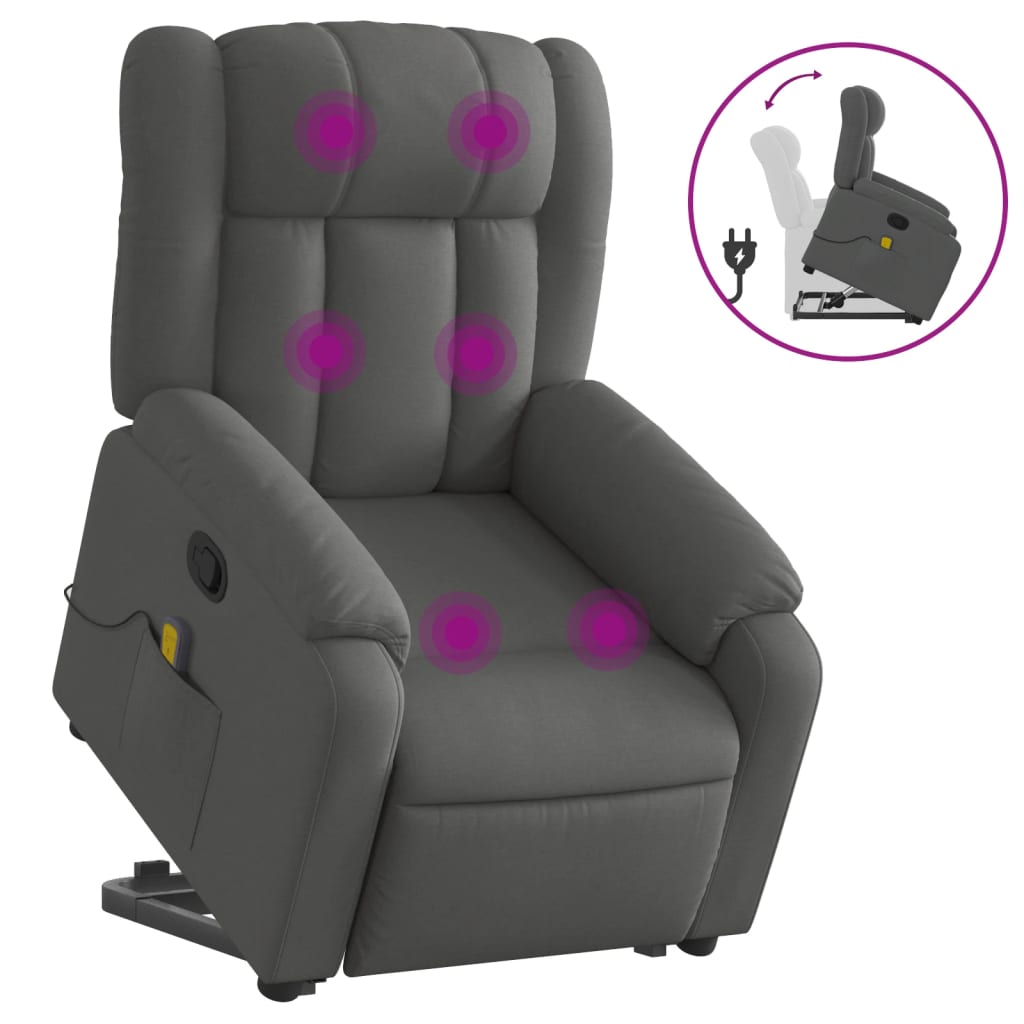 vidaXL Stand up Massage Recliner Chair Dark Gray Fabric