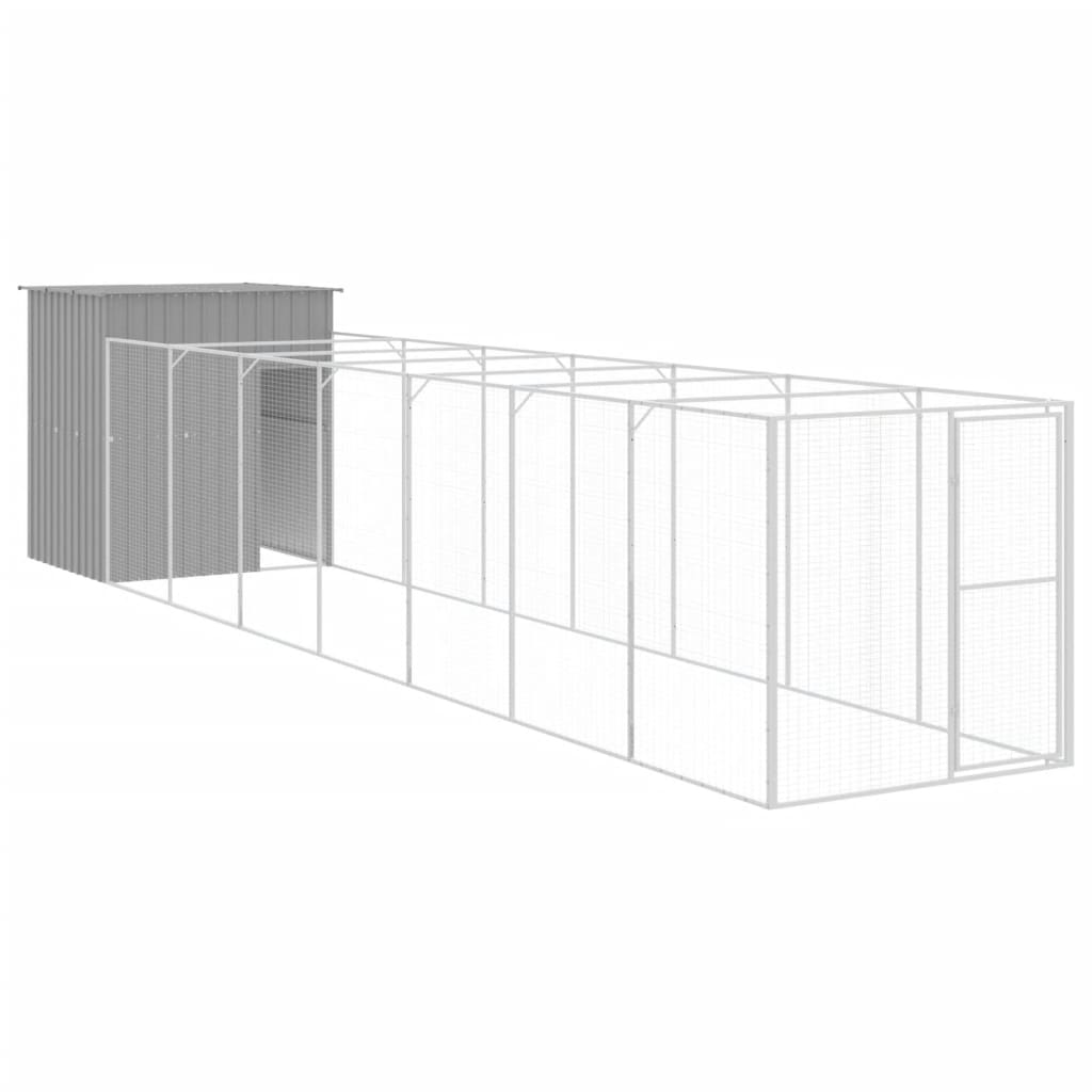 vidaXL Dog House with Run Light Gray 65"x339.8"x71.3" Galvanized Steel