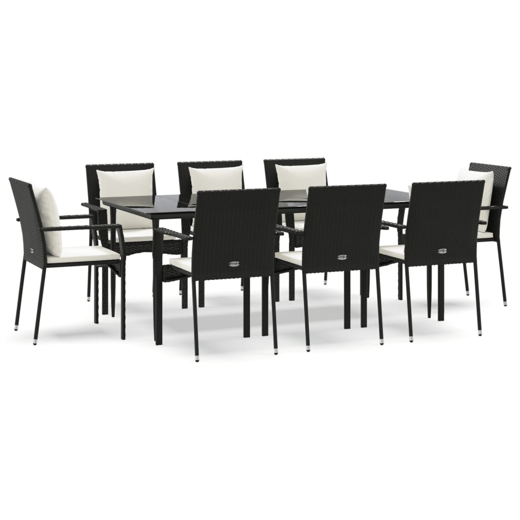 vidaXL 9 Piece Patio Dining Set with Cushions Black Poly Rattan