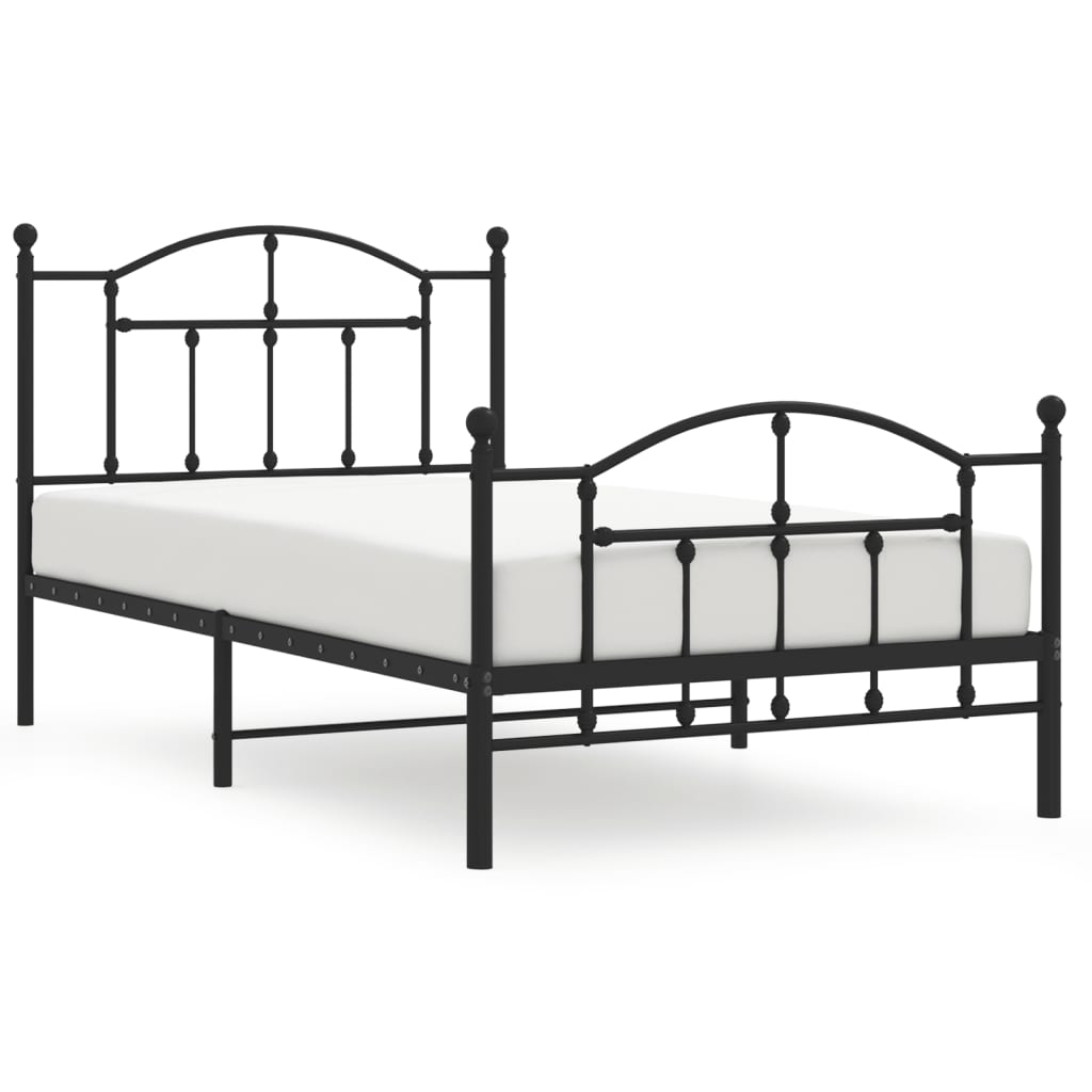 vidaXL Metal Bed Frame without Mattress with Footboard Black 39.4"x74.8"