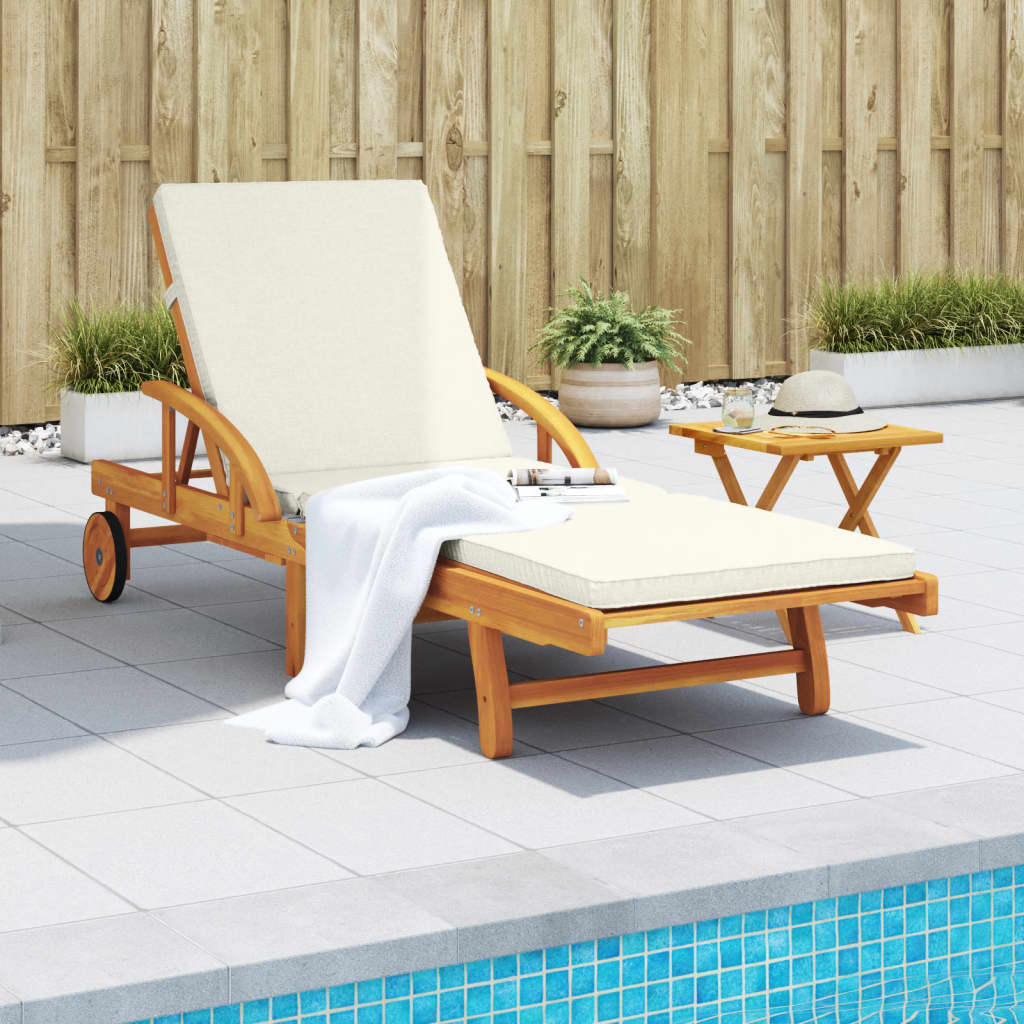 vidaXL Sun Lounger with Cushion and Table Solid Wood Acacia