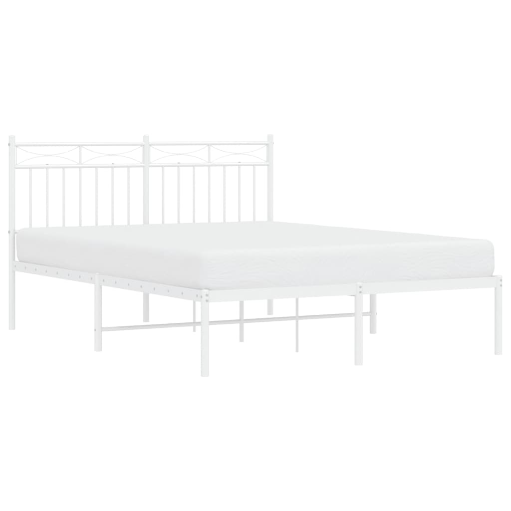 vidaXL Metal Bed Frame without Mattress with Headboard White 53.1"x74.8"