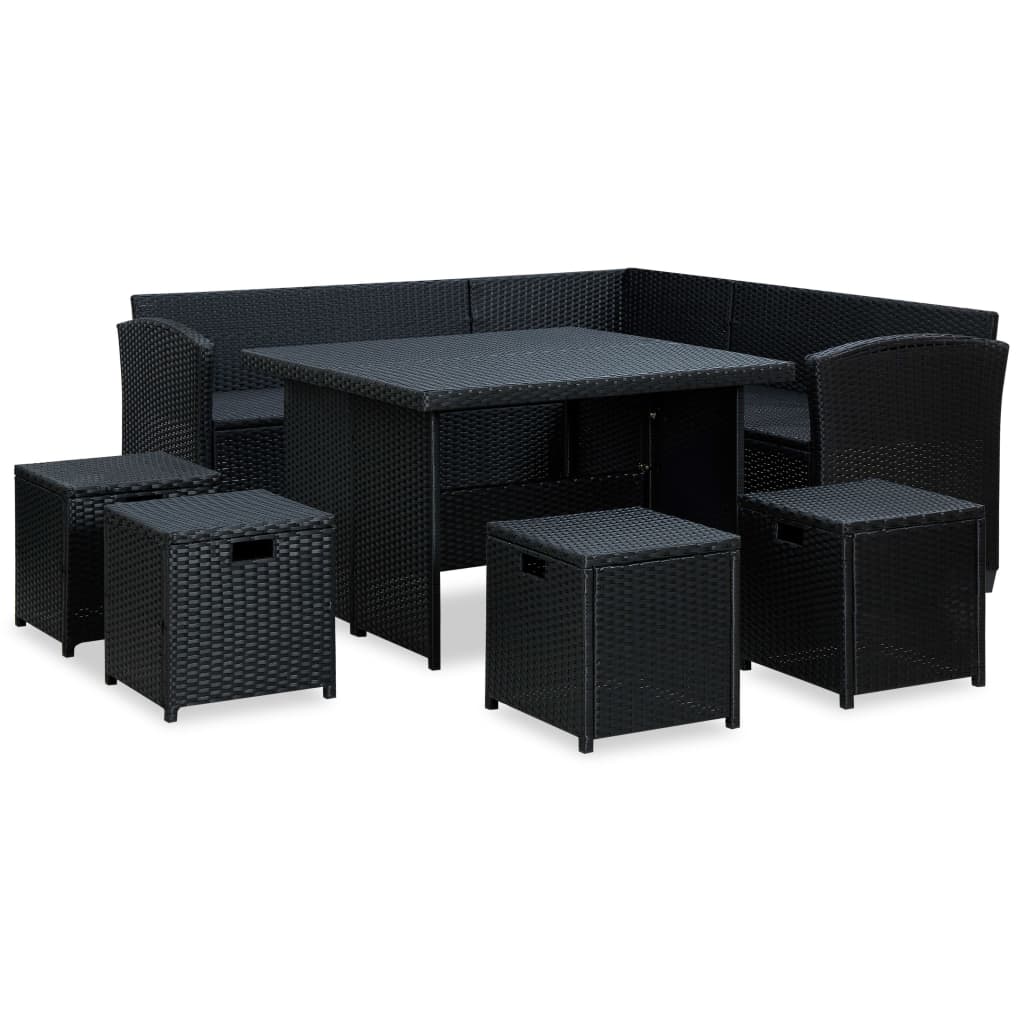 vidaXL 6 Piece Patio Lounge Set with Cushions Poly Rattan Black