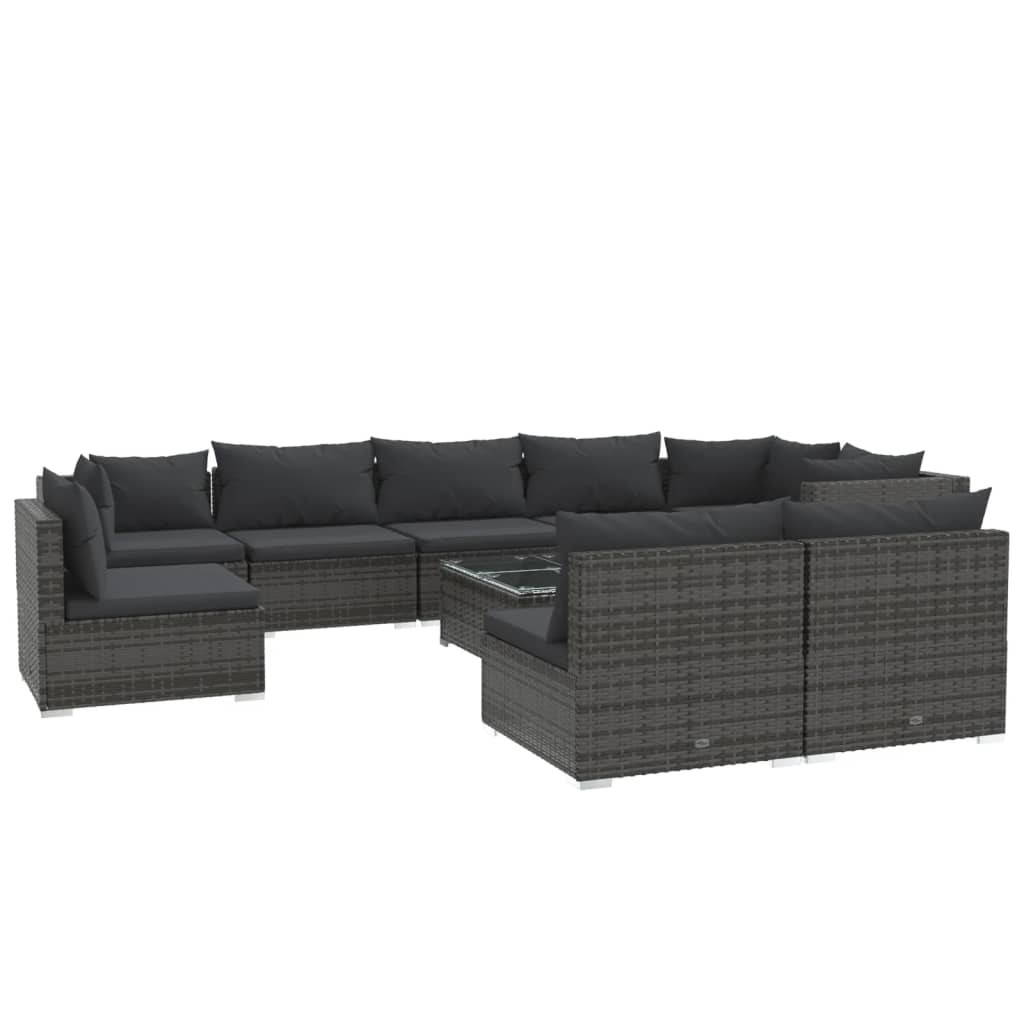 vidaXL 10 Piece Patio Lounge Set with Cushions Poly Rattan Gray