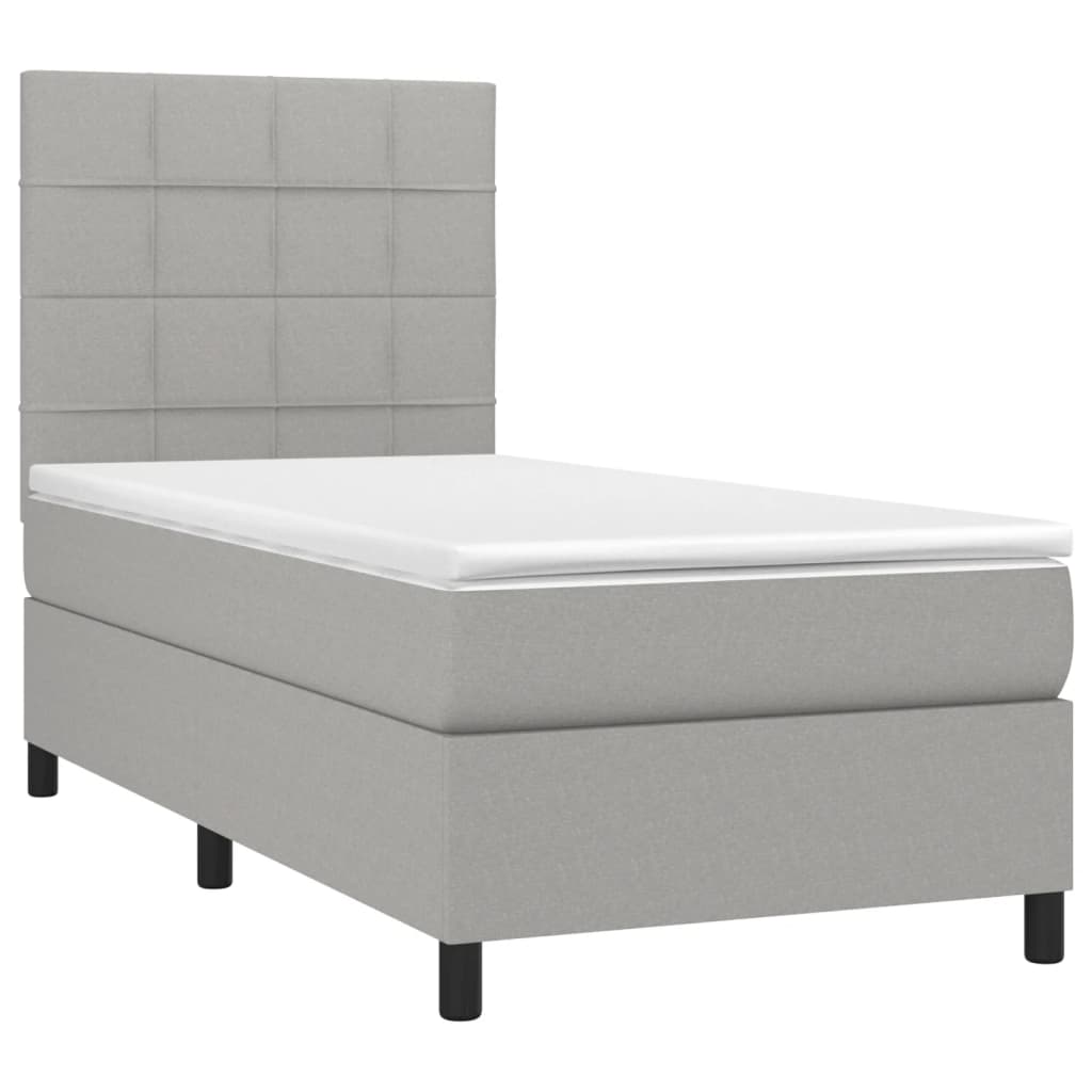 vidaXL Box Spring Bed with Mattress Light Gray Twin Fabric