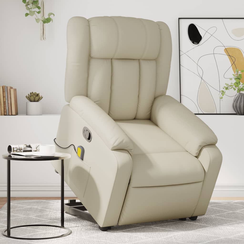 vidaXL Stand up Massage Recliner Chair Cream Faux Leather