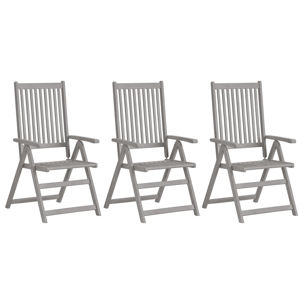 vidaXL Patio Reclining Chairs 3 pcs with Cushions Solid Acacia Wood