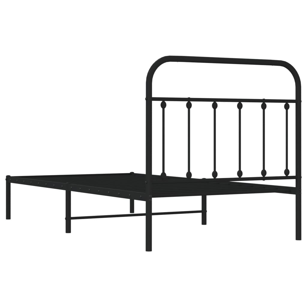 vidaXL Metal Bed Frame without Mattress with Headboard Black 39.4"x74.8"