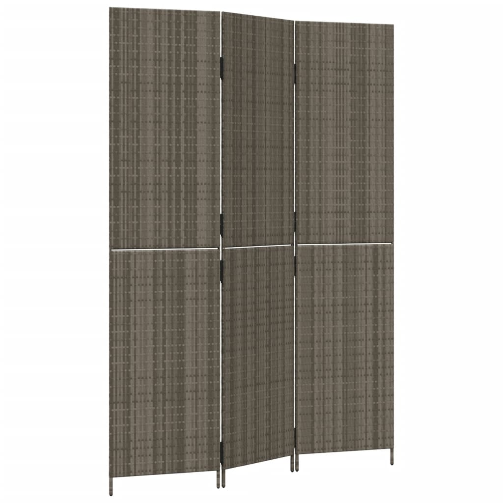 vidaXL Room Divider 3 Panels Gray Poly Rattan