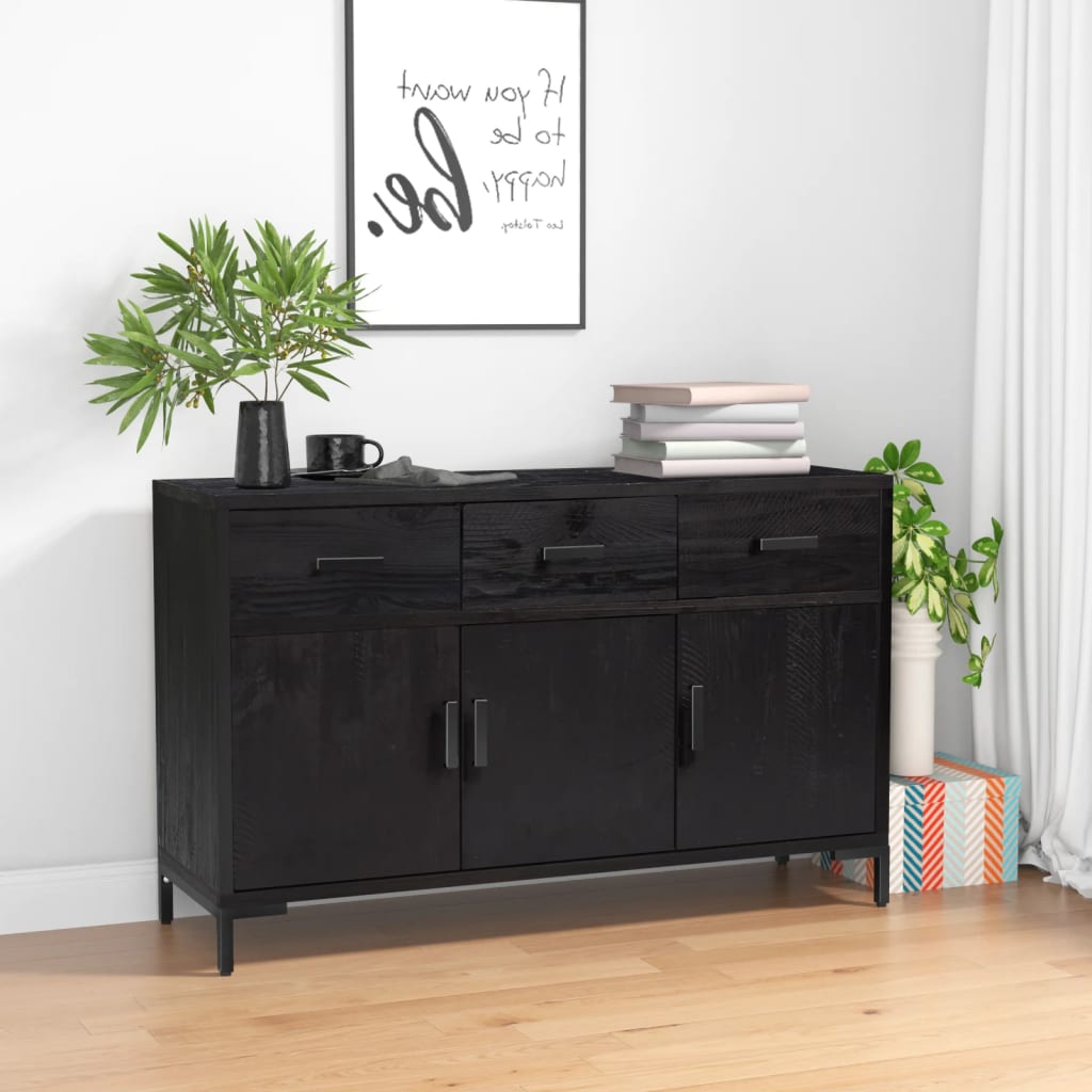 vidaXL Sideboard Black 43.3"x13.8"x27.6" Solid Wood Pine