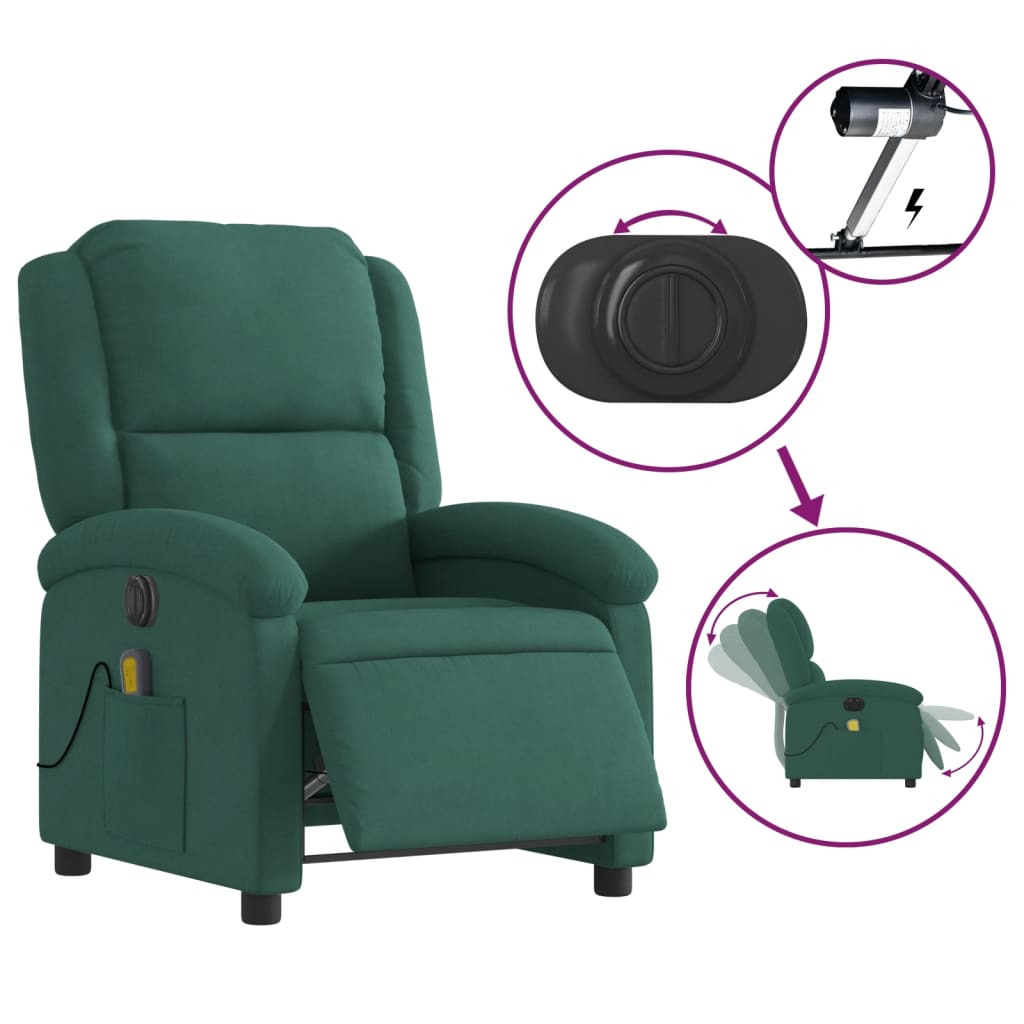 vidaXL Electric Massage Recliner Chair Dark Green Velvet