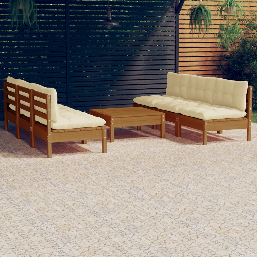 vidaXL 7 Piece Patio Lounge Set with Cream Cushions Pinewood