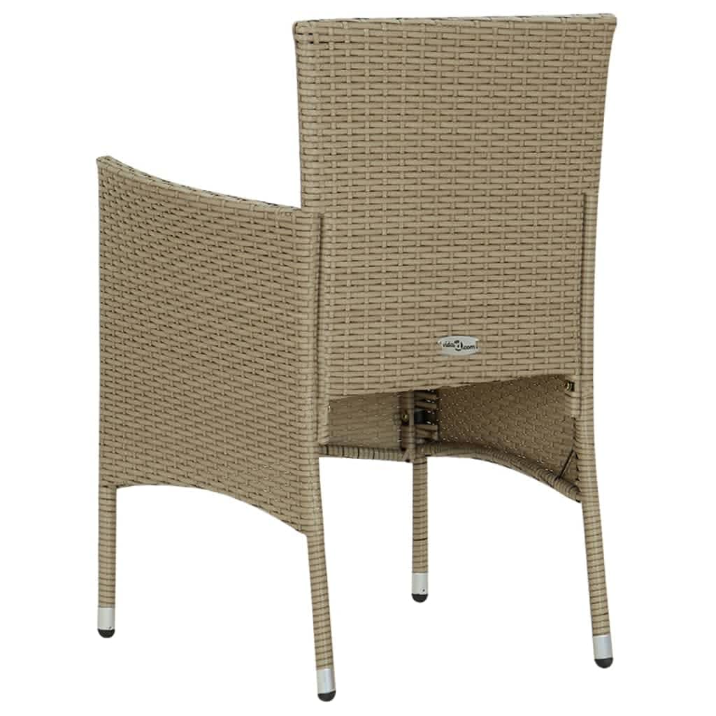 vidaXL 3 Piece Patio Dining Set with Cushions Poly Rattan Beige