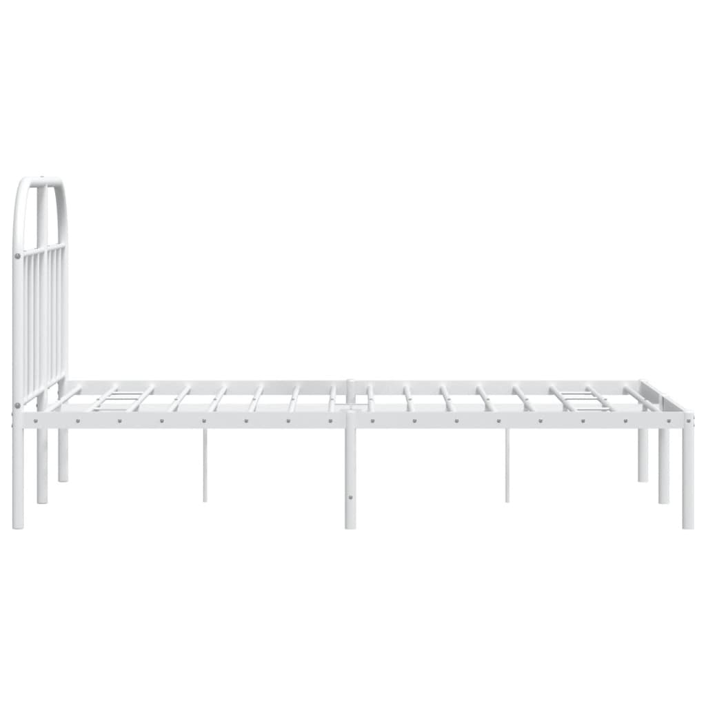 vidaXL Metal Bed Frame without Mattress with Headboard White 53.1"x74.8"