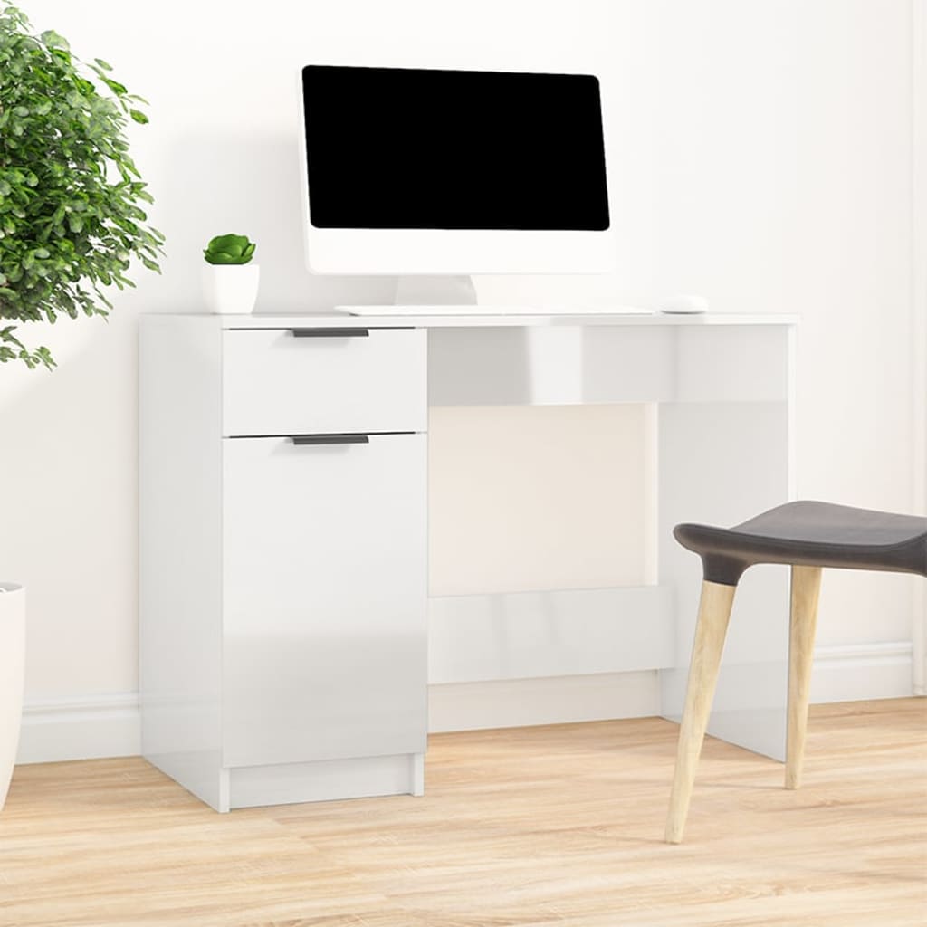 vidaXL Desk High Gloss White 39.4"x19.7"x29.5" Engineered Wood