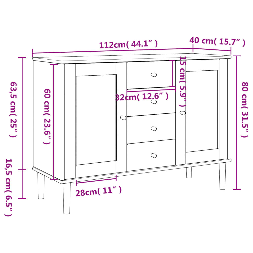 vidaXL Sideboard SENJA Rattan Look Brown 44.1"x15.7"x31.5" Solid Wood Pine