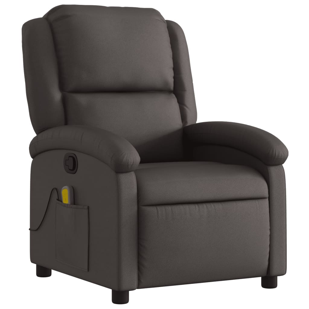 vidaXL Massage Recliner Chair Dark Brown Real Leather