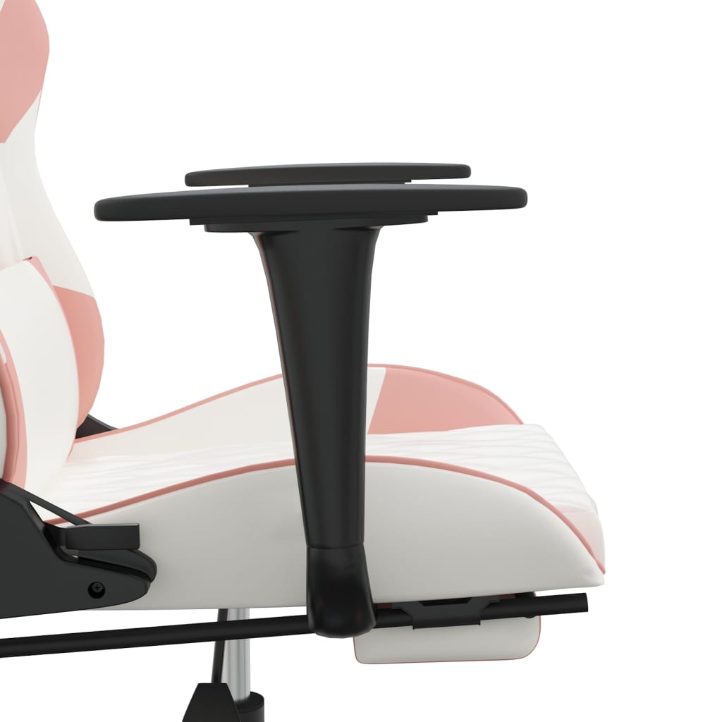 vidaXL Massage Gaming Chair with Footrest White&Pink Faux Leather