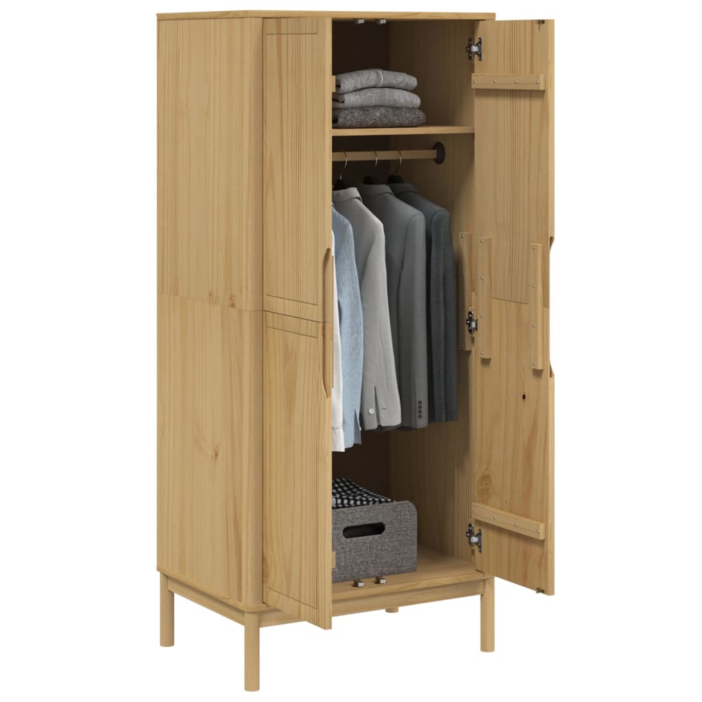 vidaXL Wardrobe FLORO Wax Brown 30.3"x20.9"x67.3" Solid Wood Pine