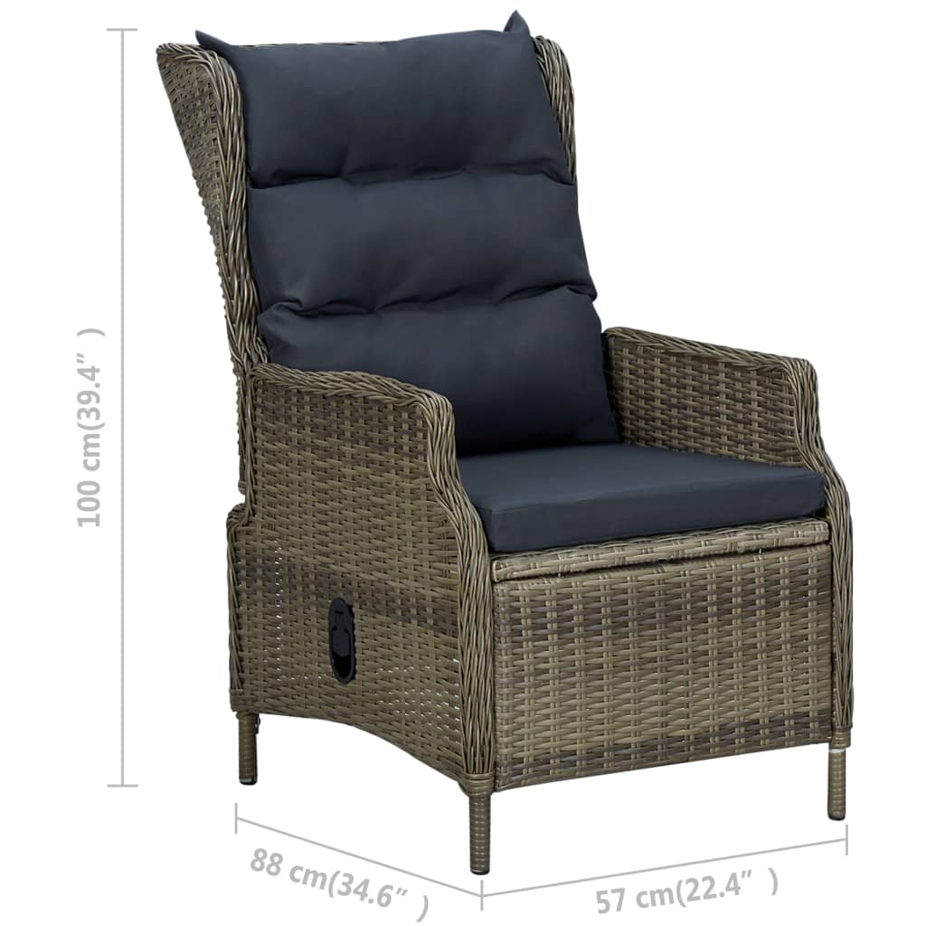 vidaXL 3 Piece Patio Lounge Set with Cushions Poly Rattan Brown