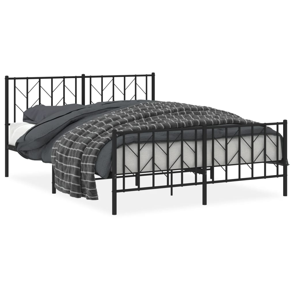 vidaXL Metal Bed Frame without Mattress with Footboard Black 59.1"x78.7"