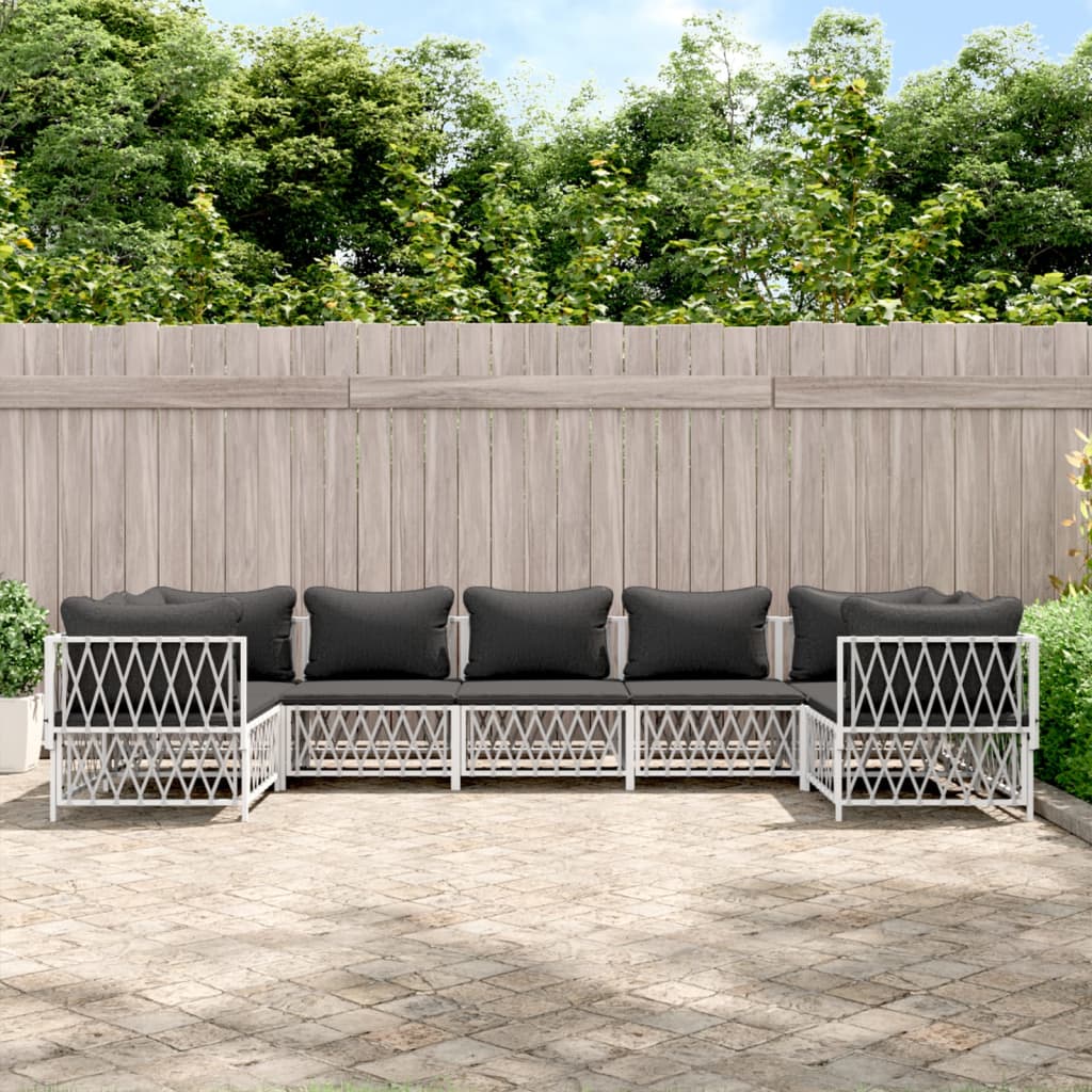 vidaXL 7 Piece Patio Lounge Set with Cushions White Steel