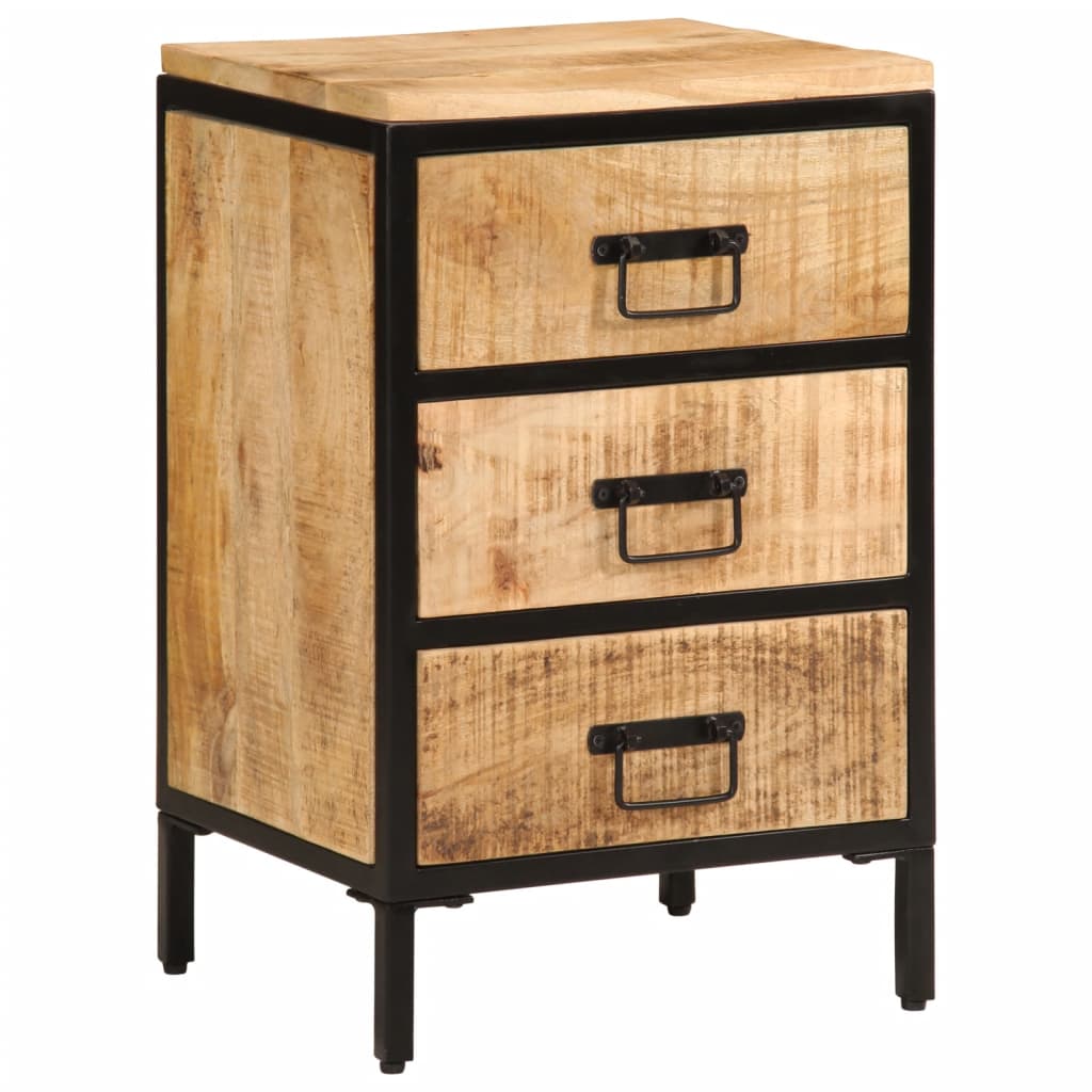 vidaXL Bed Cabinet with 3 Drawers 15.7"x13.8"x24.8" Solid Rough Wood Mango