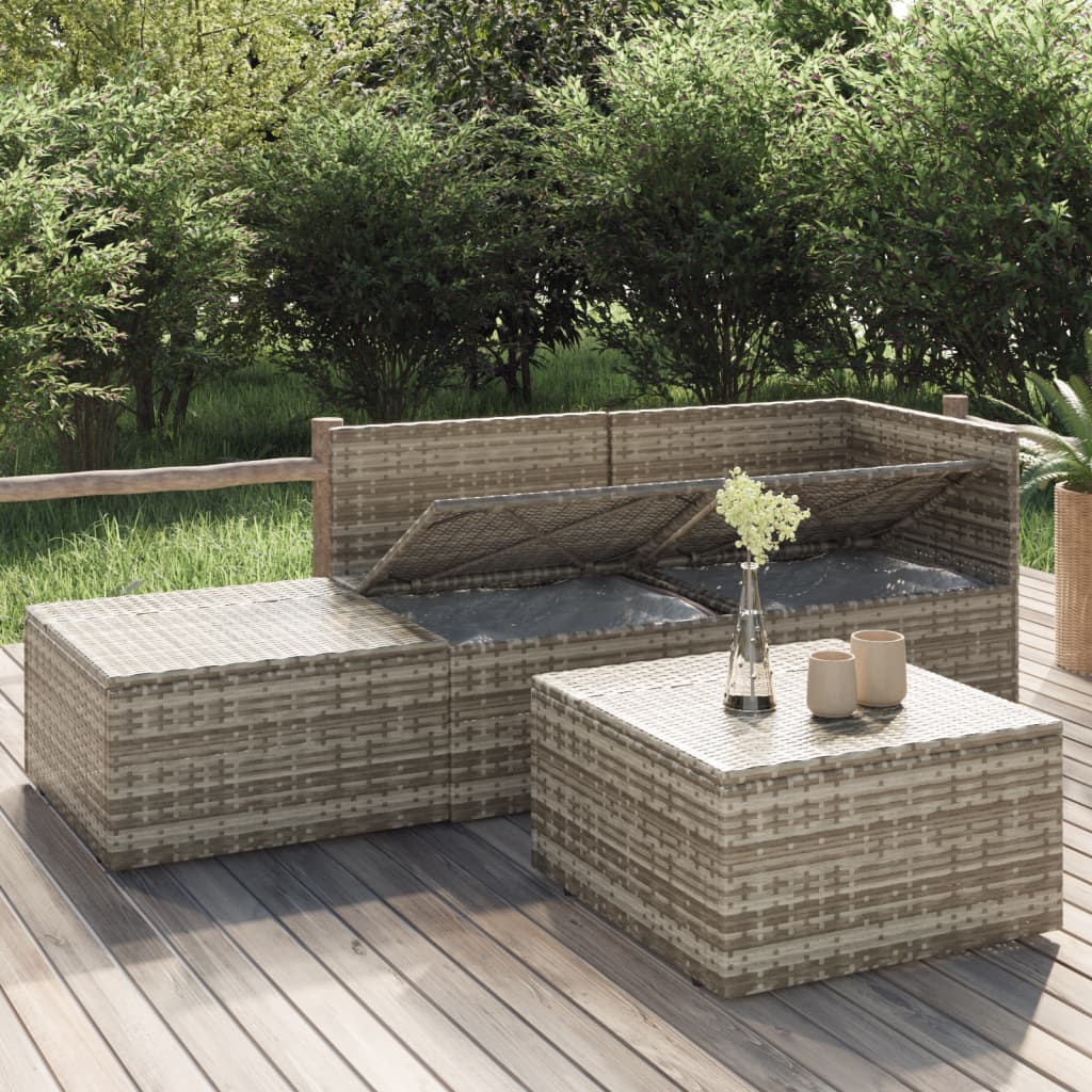 vidaXL 4 Piece Patio Lounge Set with Cushions Gray Poly Rattan