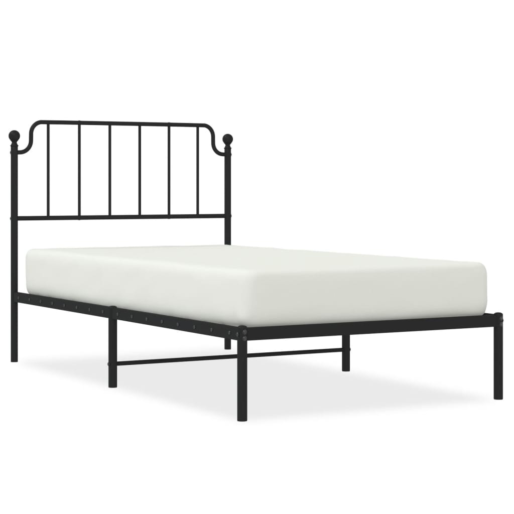 vidaXL Metal Bed Frame without Mattress with Headboard Black 39.4"x74.8"