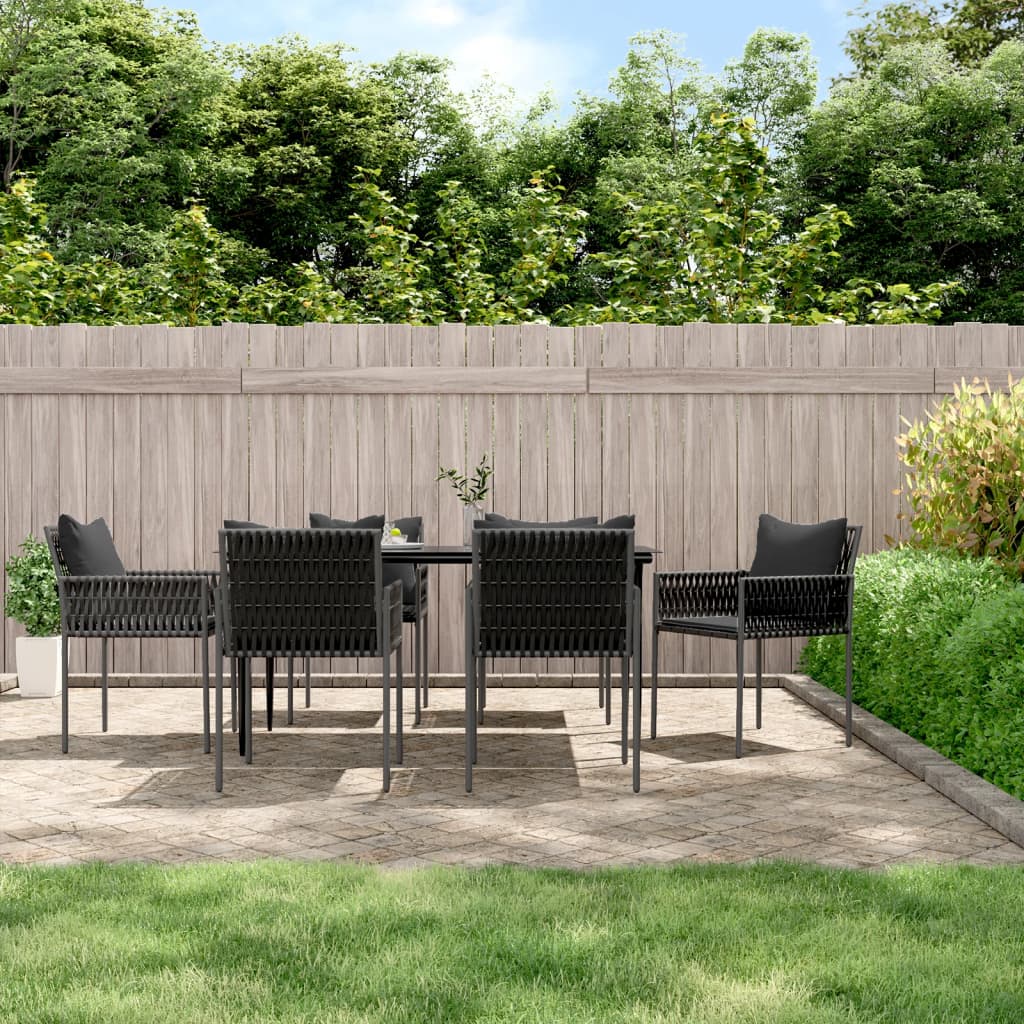 vidaXL 7 Piece Patio Dining Set with Cushions Poly Rattan and Steel