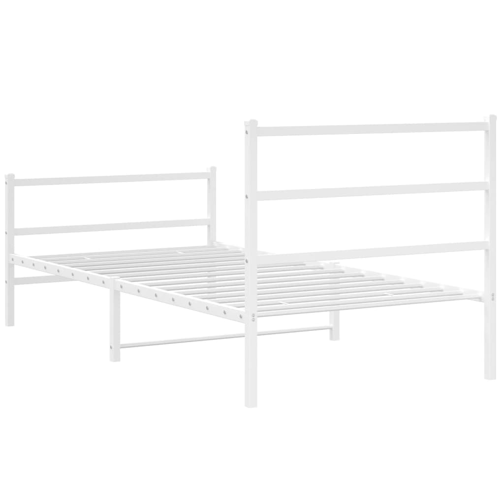 vidaXL Metal Bed Frame without Mattress with Footboard White 39.4"x78.7"