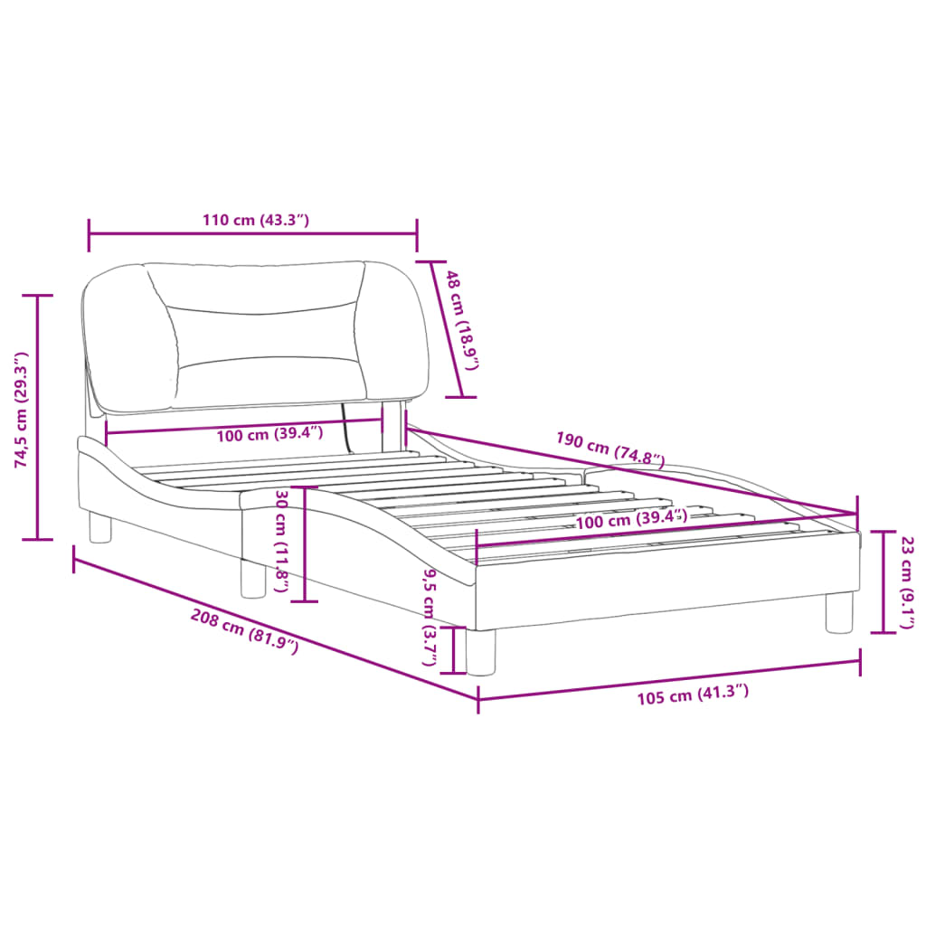 vidaXL Bed Frame with LED without Mattress Light Gray 39.4"x74.8" Fabric