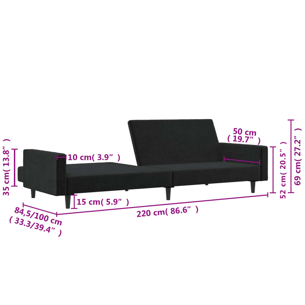 vidaXL 2-Seater Sofa Bed Black Velvet