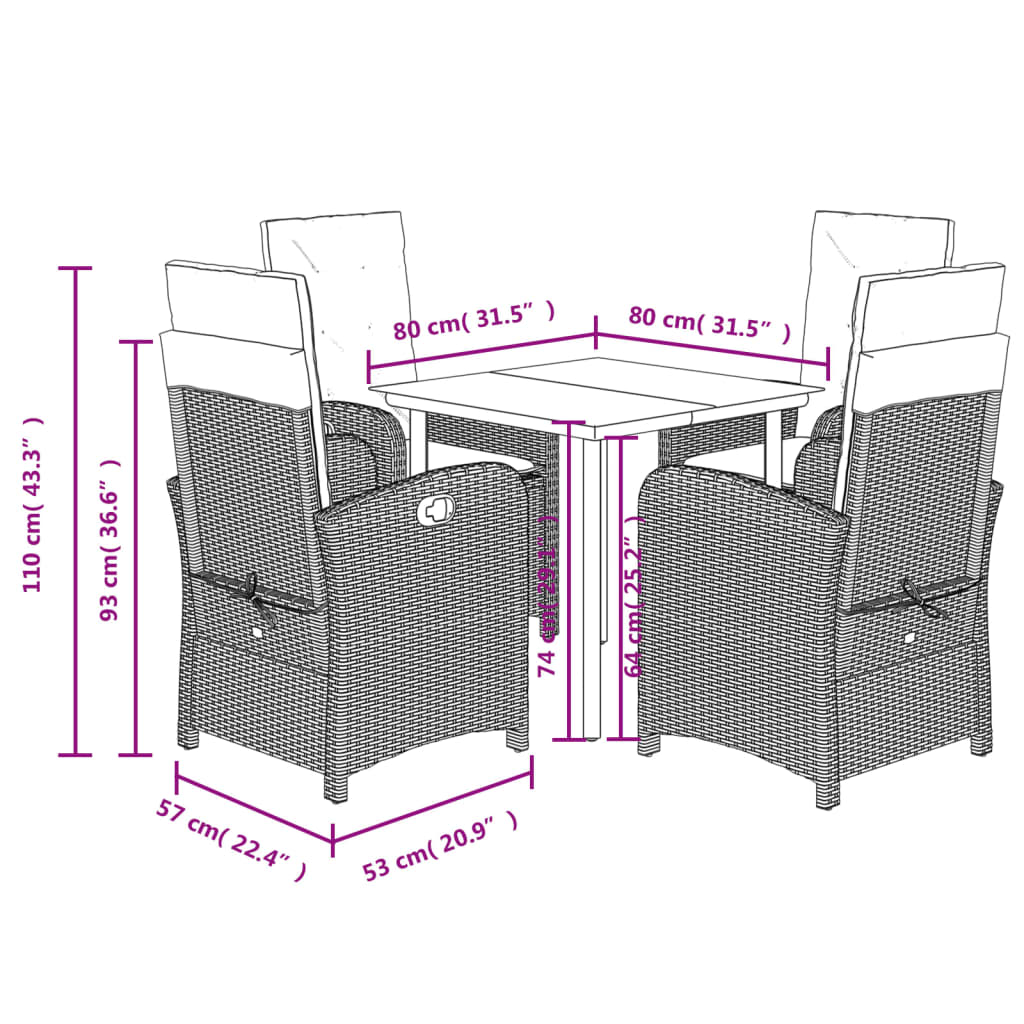 vidaXL 5 Piece Patio Dining Set with Cushions Beige Poly Rattan