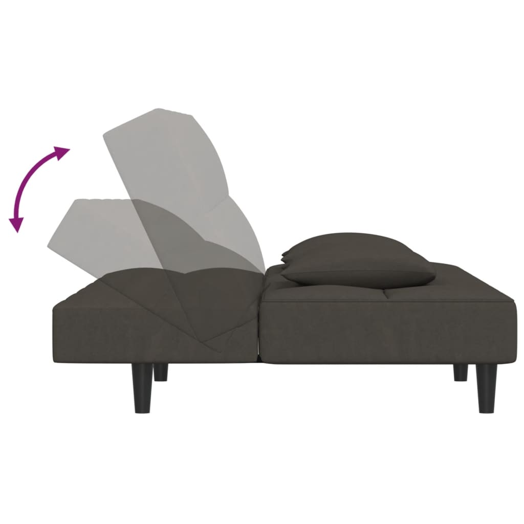 vidaXL 2-Seater Sofa Bed with Two Pillows Dark Gray Velvet