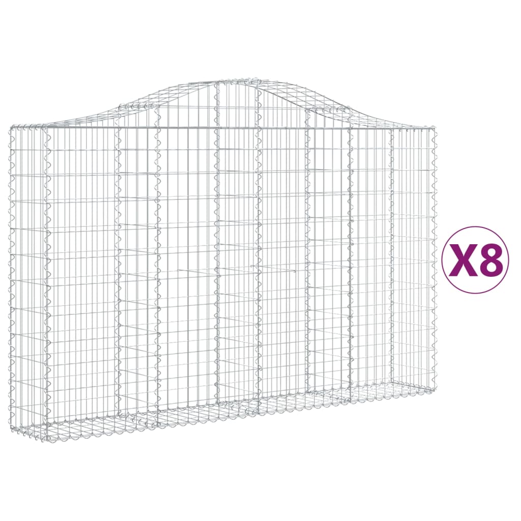 vidaXL Arched Gabion Baskets 8 pcs 78.7"x11.8"x47.2"/55.1" Galvanized Iron