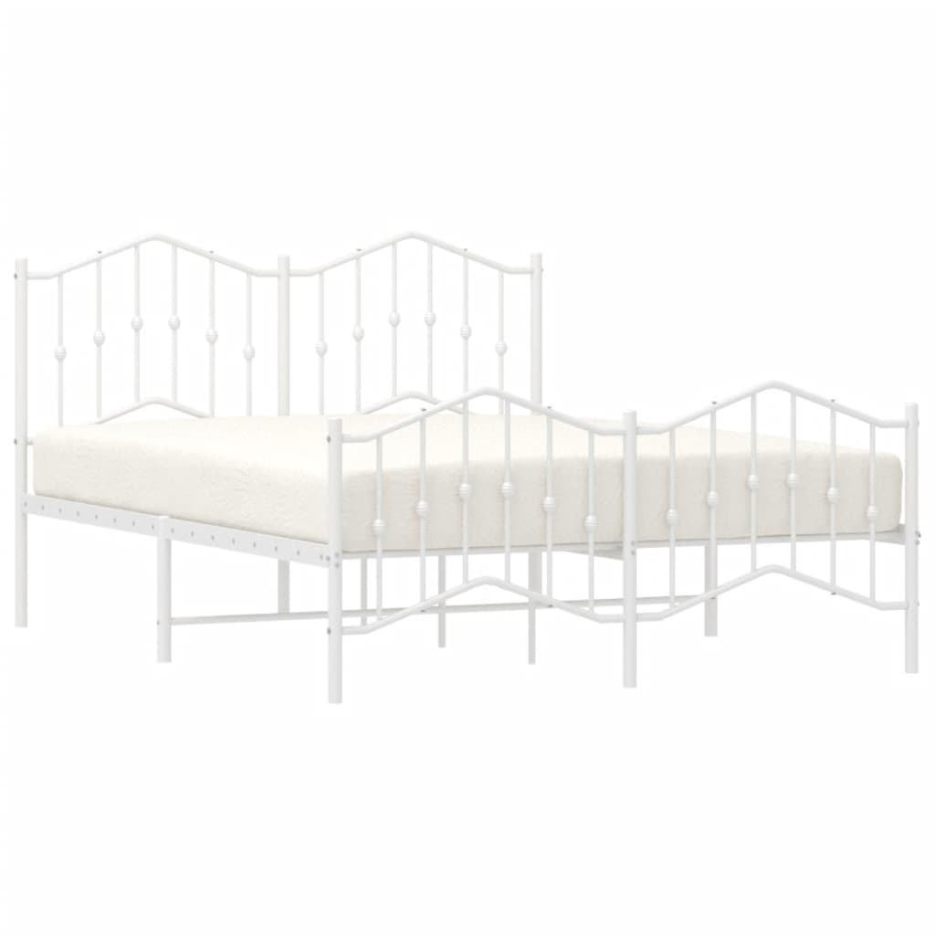 vidaXL Metal Bed Frame without Mattress with Footboard White 59.1"x78.7"