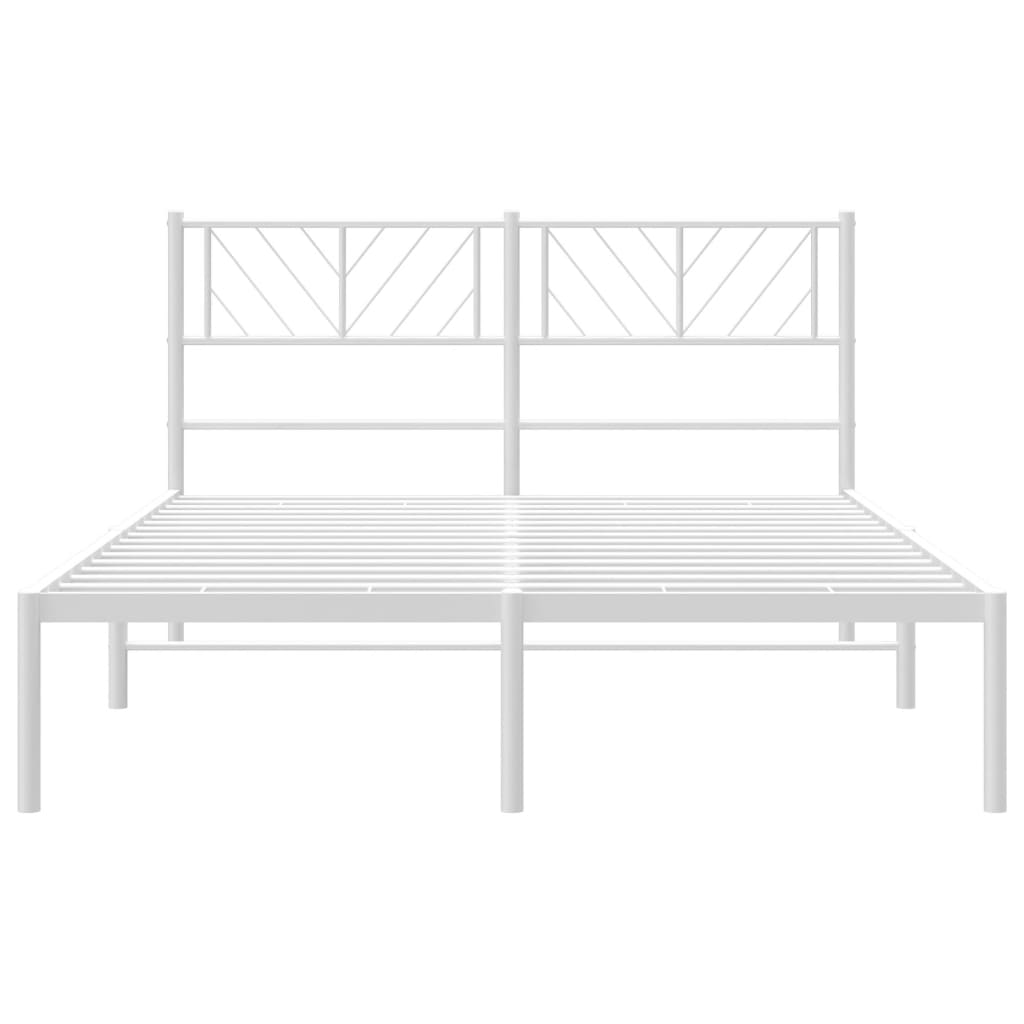 vidaXL Metal Bed Frame without Mattress with Headboard White 53.1"x74.8"