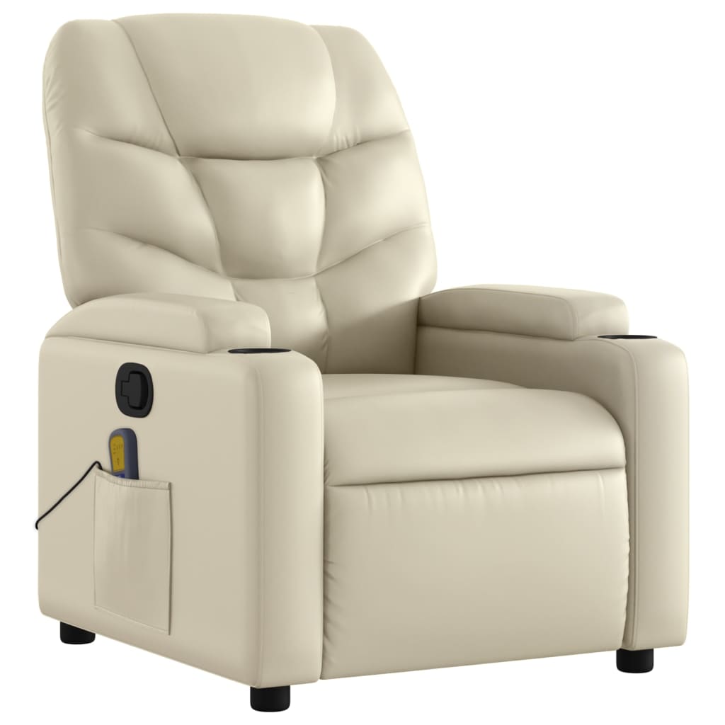 vidaXL Massage Recliner Chair Cream Faux Leather