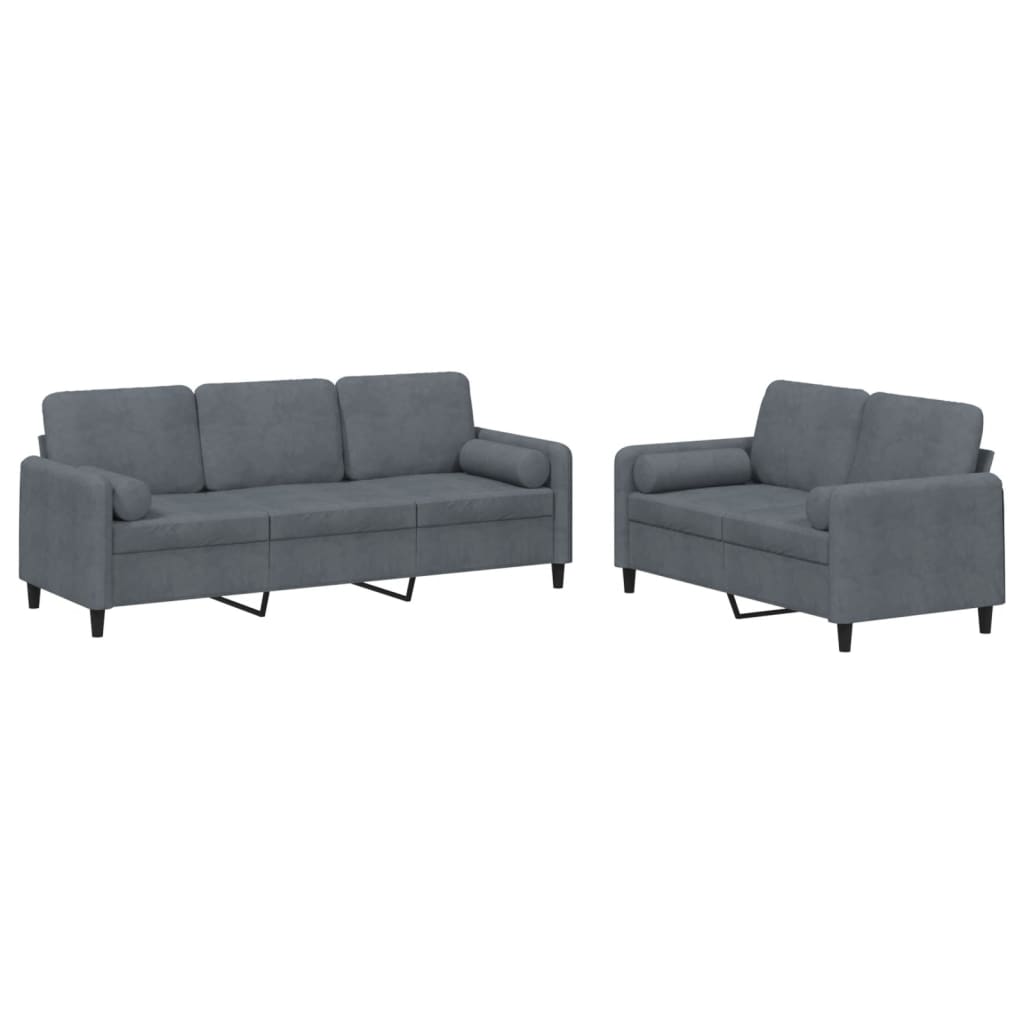 vidaXL 2 Piece Sofa Set with Pillows Dark Gray Velvet