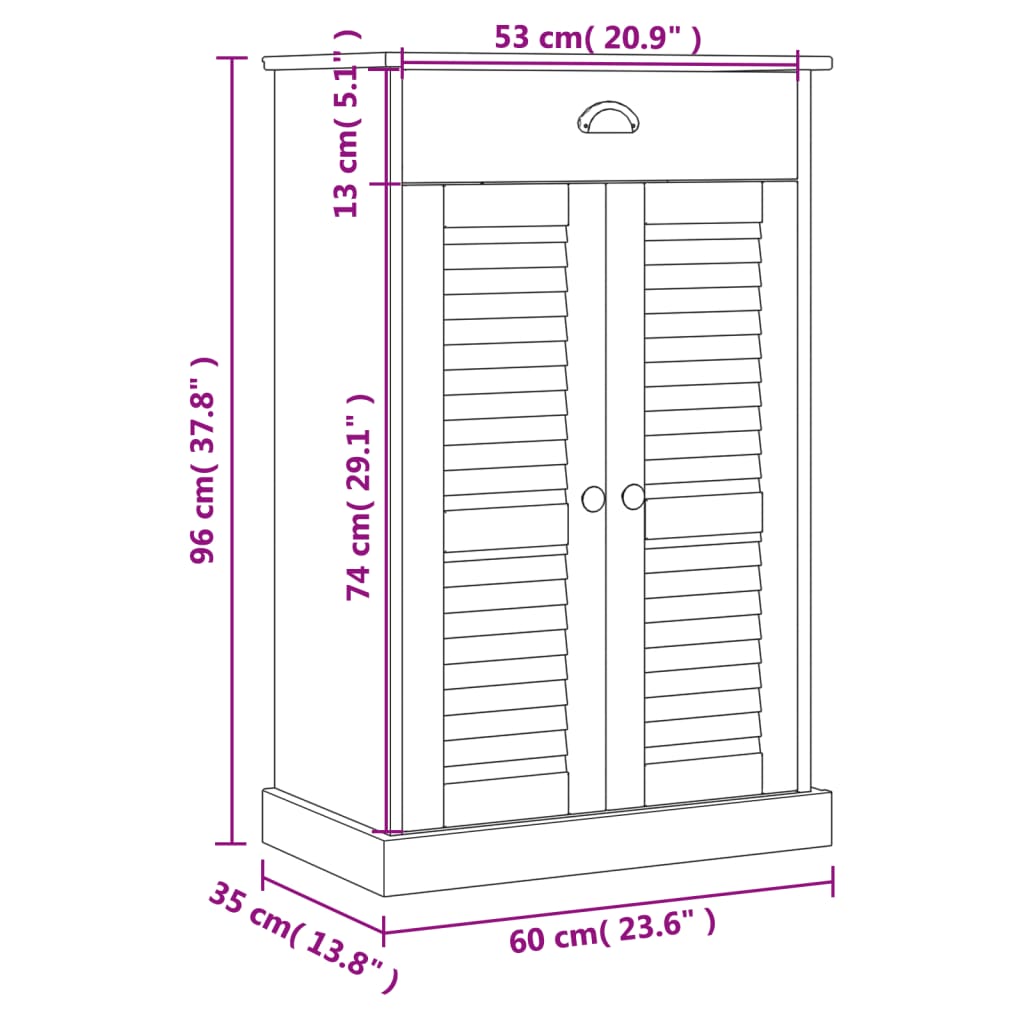 vidaXL Shoe Cabinet VIGO 23.6"x13.8"x37.8" Solid Wood Pine