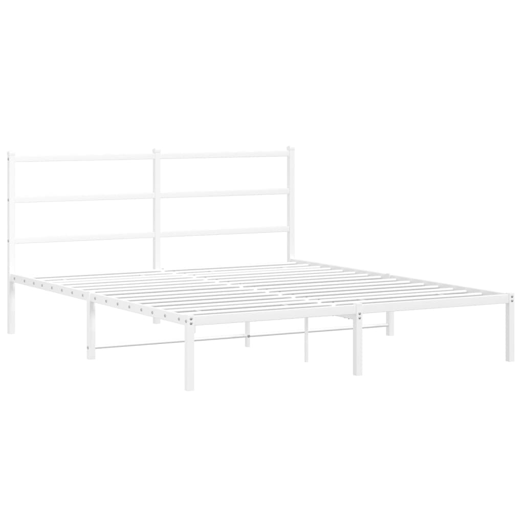 vidaXL Metal Bed Frame without Mattress with Headboard White 59.1"x78.7"