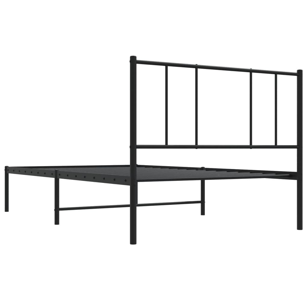 vidaXL Metal Bed Frame without Mattress with Headboard Black 39.4"x78.7"