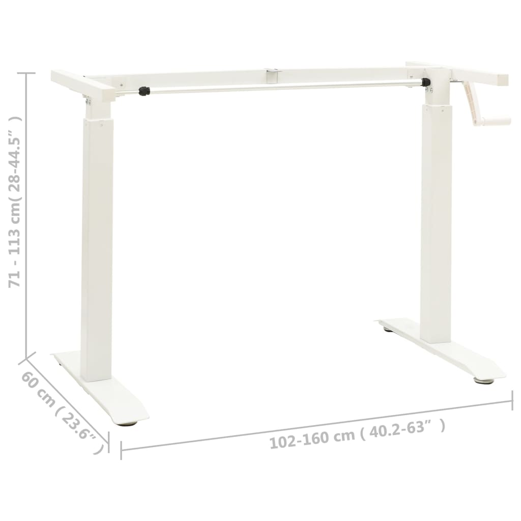 vidaXL Manual Height Adjustable Standing Desk Frame Hand Crank White