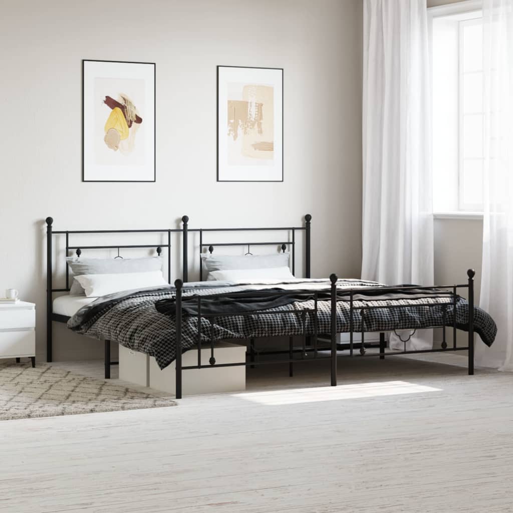 vidaXL Metal Bed Frame without Mattress with Footboard Black 76"x79.9"