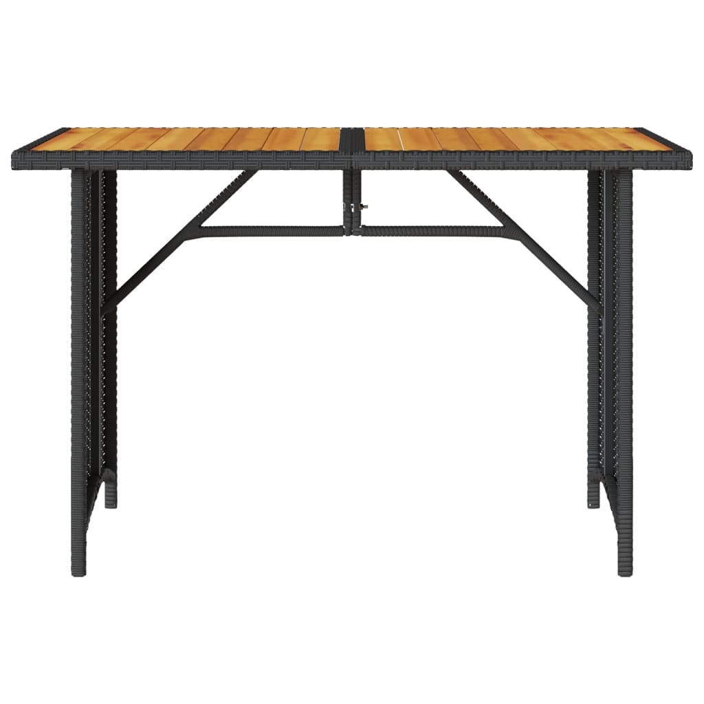 vidaXL Patio Table with Wooden Top Black 43.3"x26.8"x27.6" Poly Rattan