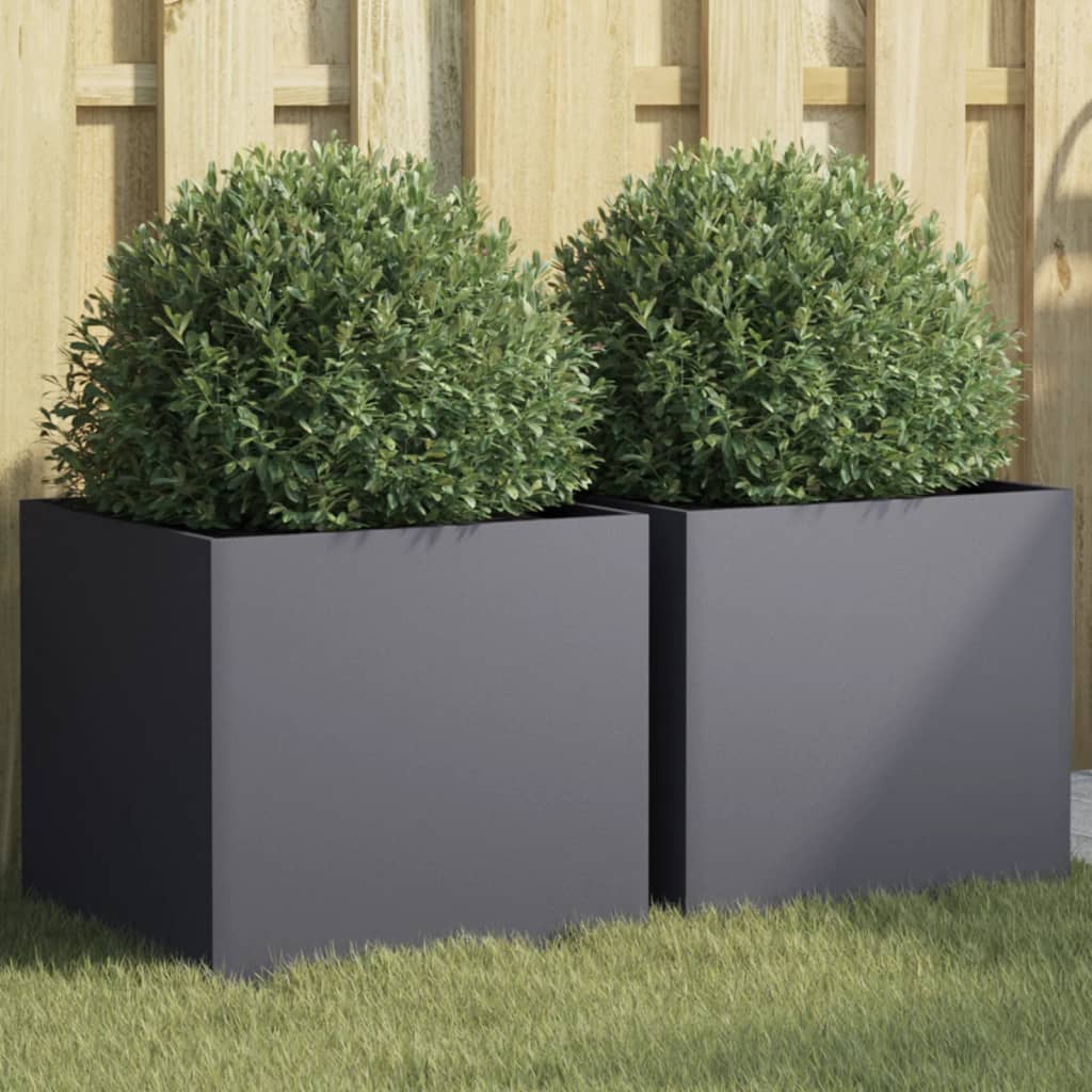 vidaXL Planters 2 pcs Anthracite 16.5"x15.7"x15.4" Cold-rolled Steel