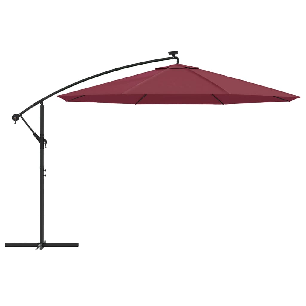 vidaXL Cantilever Garden Parasol with LED Lights Bordeaux Red 137.8"