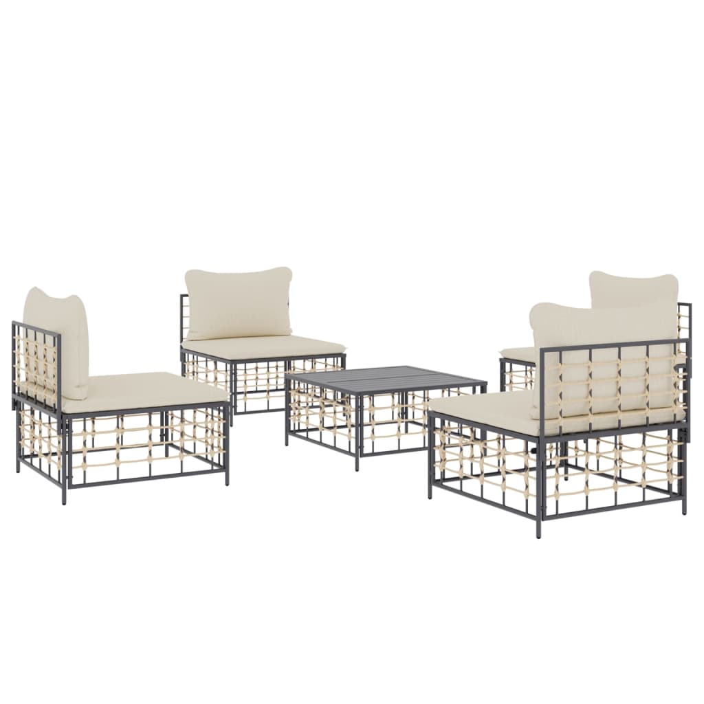 vidaXL 5 Piece Patio Lounge Set with Cushions Anthracite Poly Rattan