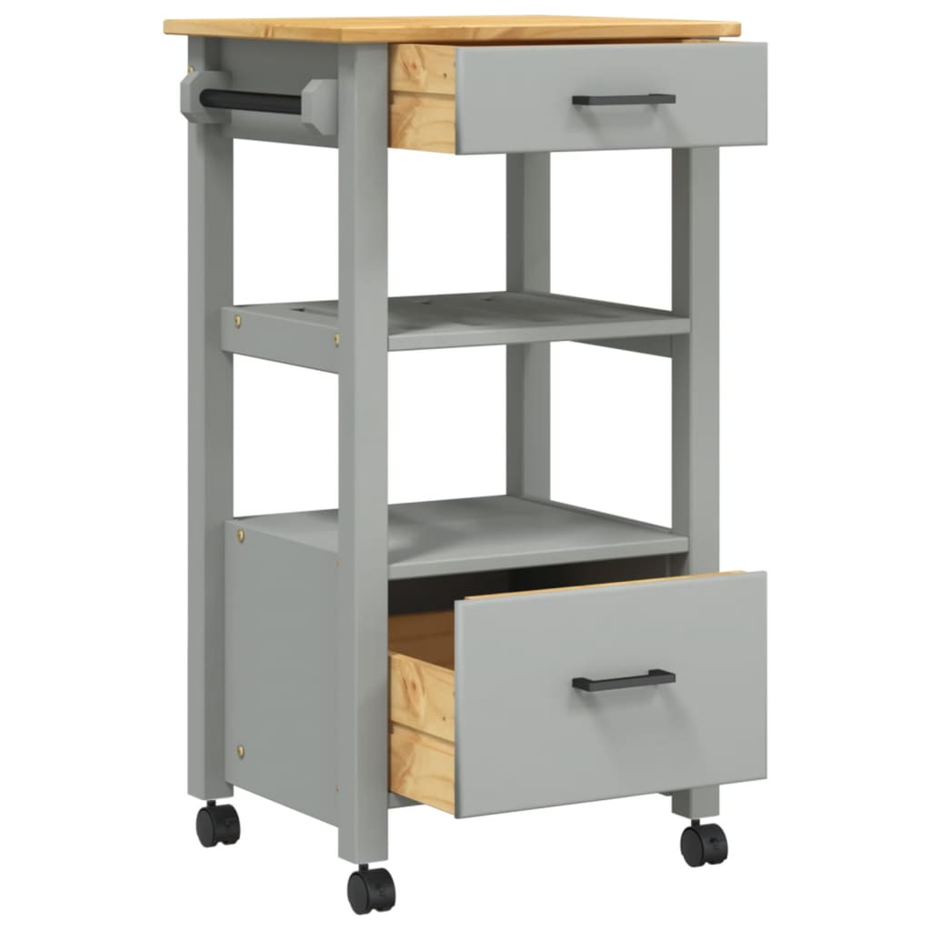 vidaXL Kitchen Trolley MONZA 18.9"x15.7"x35.4" Solid Wood Pine